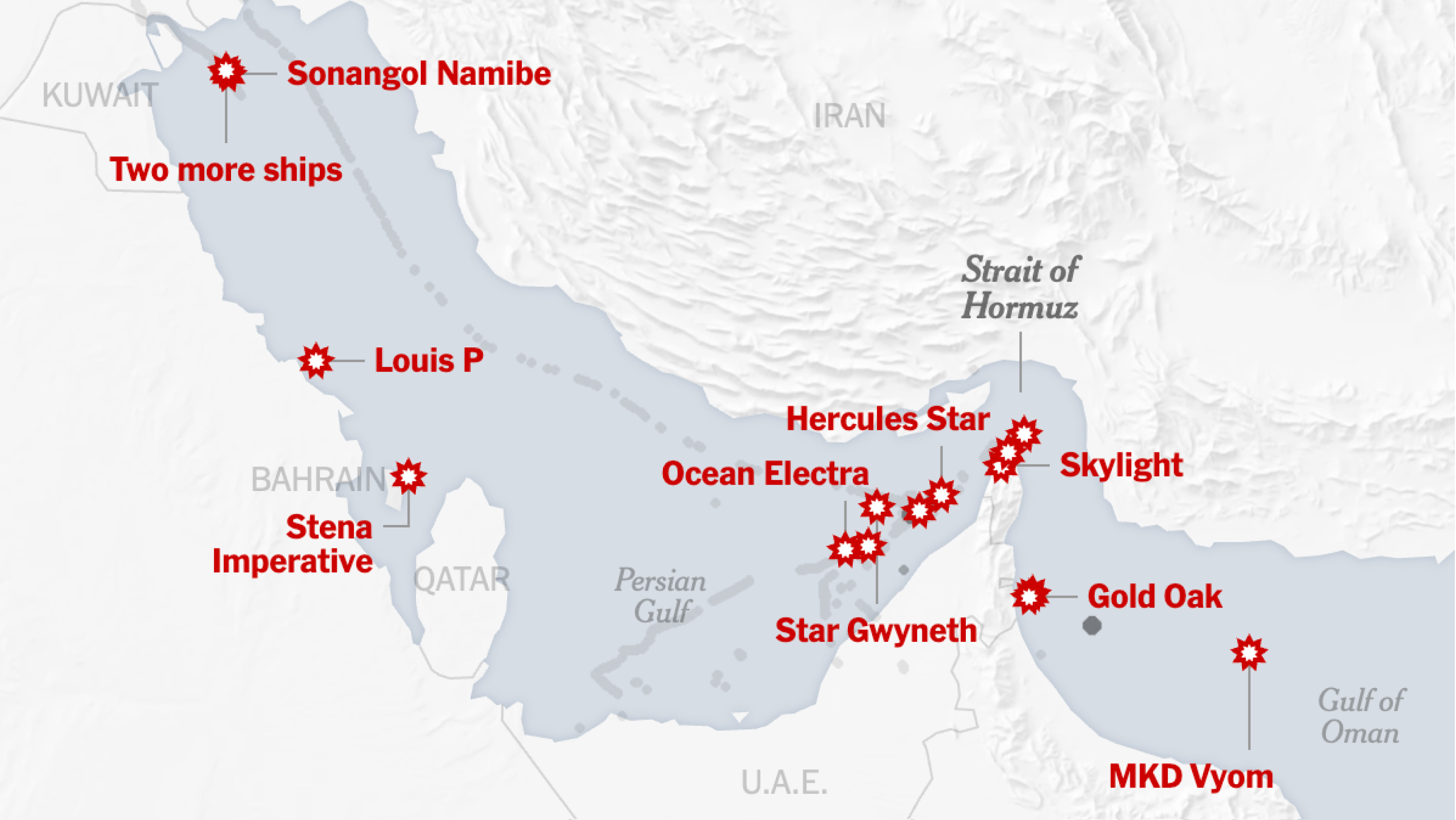 Persian Gulf map with Strait of Hormuz bottleneck