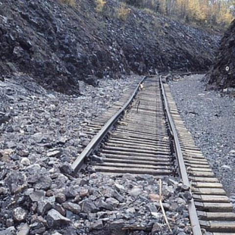 Rocks blocking railroad track