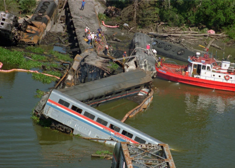 Wreckage from September 22, 1993 of the Amtrak Sunset Limited derailment
