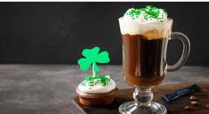 Irish Coffee drink with matching cup cake in celebration of St. Patrick's Day