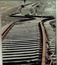 Railroad tracks extremely dislodged from a severe earthquake