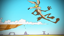 Cartoon character Wile E Cayote running too far over edge of cliff