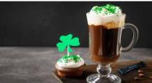 Irish Coffee drink with matching cup cake in celebration of St. Patrick's Day